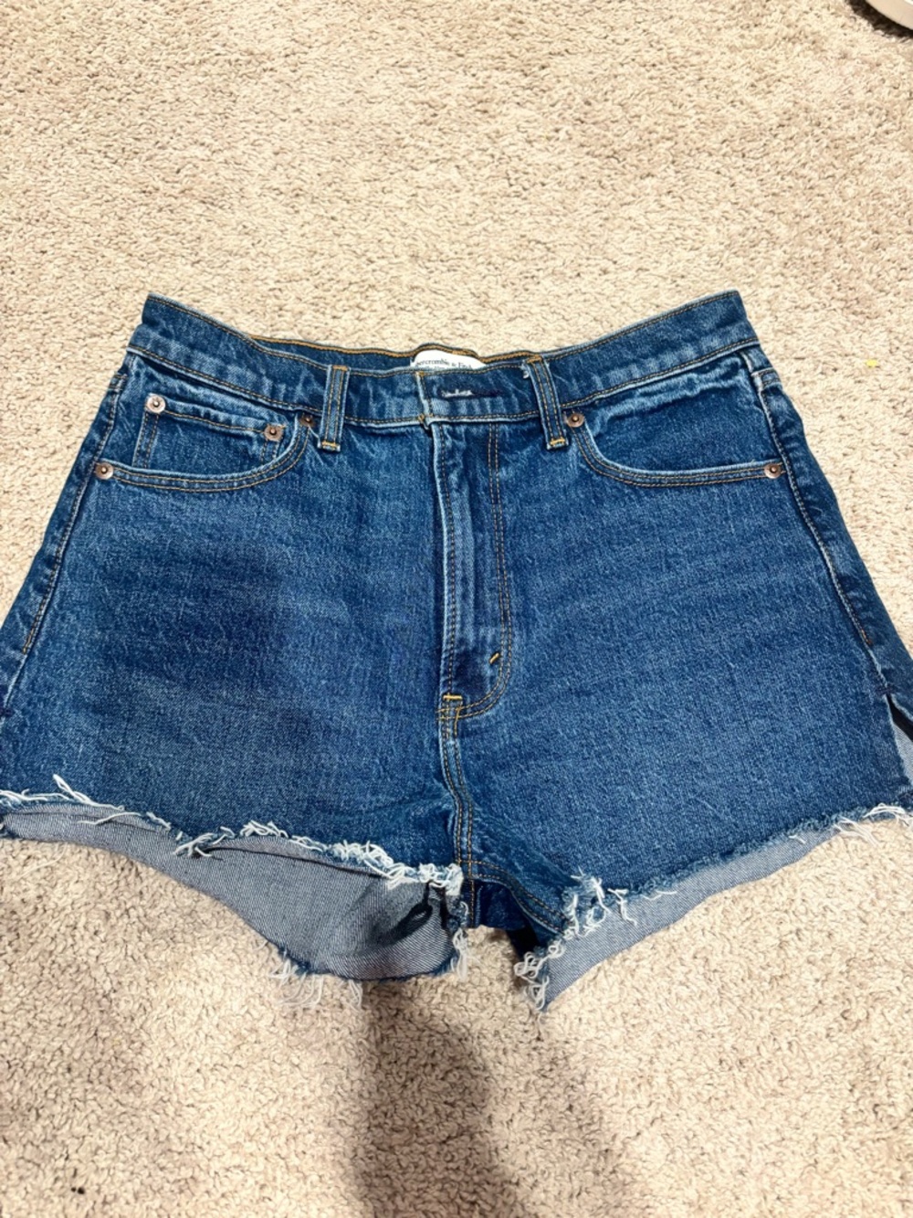 Abercrombie & Fitch Dark Blue Frayed Denim Shorts